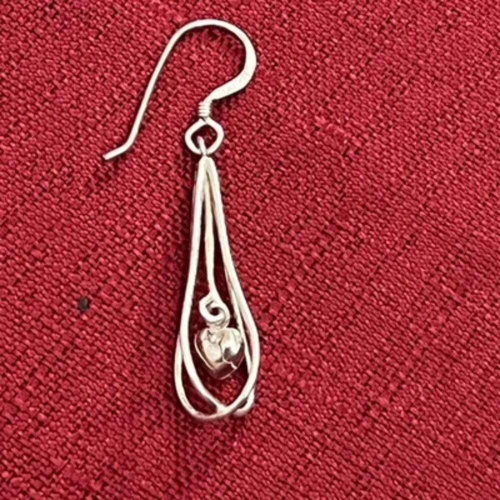Vintage Sterling Silver Cage Dangle Heart Earring - One Earring Only